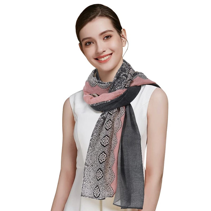 GERINLY Lace Print Women Fashion Scarf Lightweight Cotton Shawls and Wraps (Darkgrey Pink) - Image 4